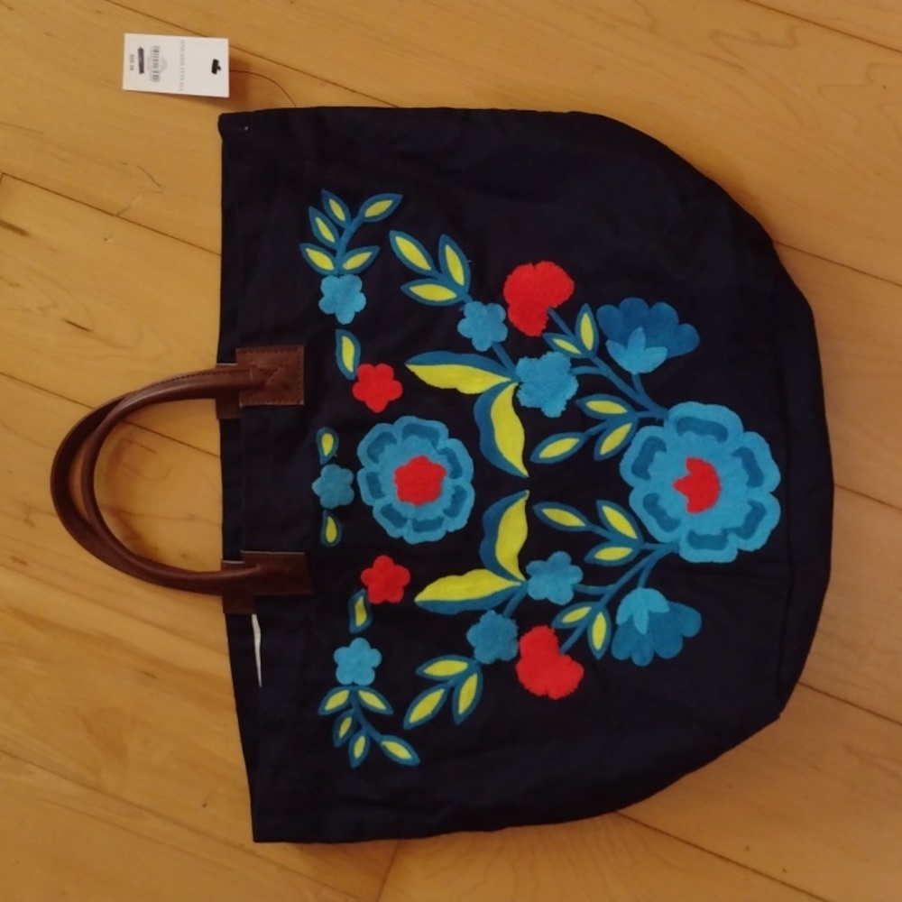 Crown and Ivy Embroidered Bag with Pocket Satchel Tote